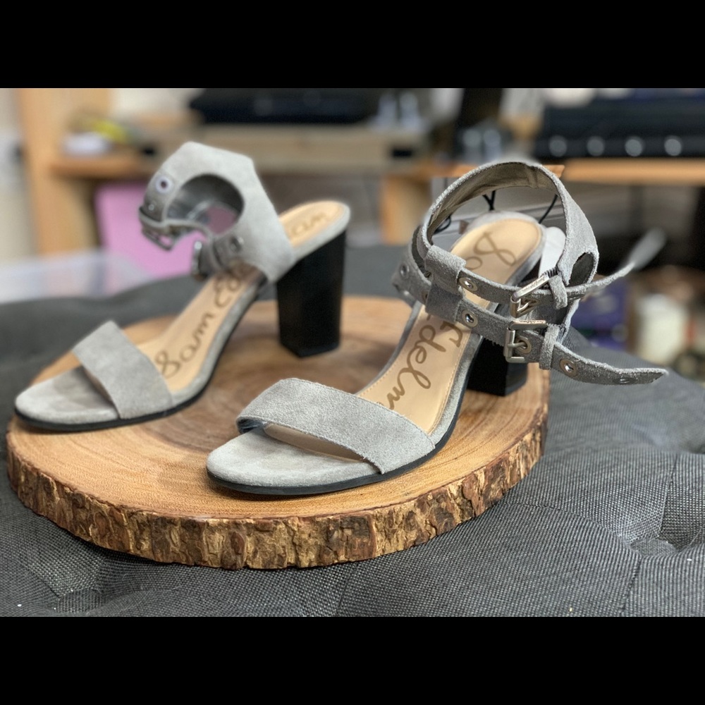 Sam Edelman size 8 grey suede heels with buckles